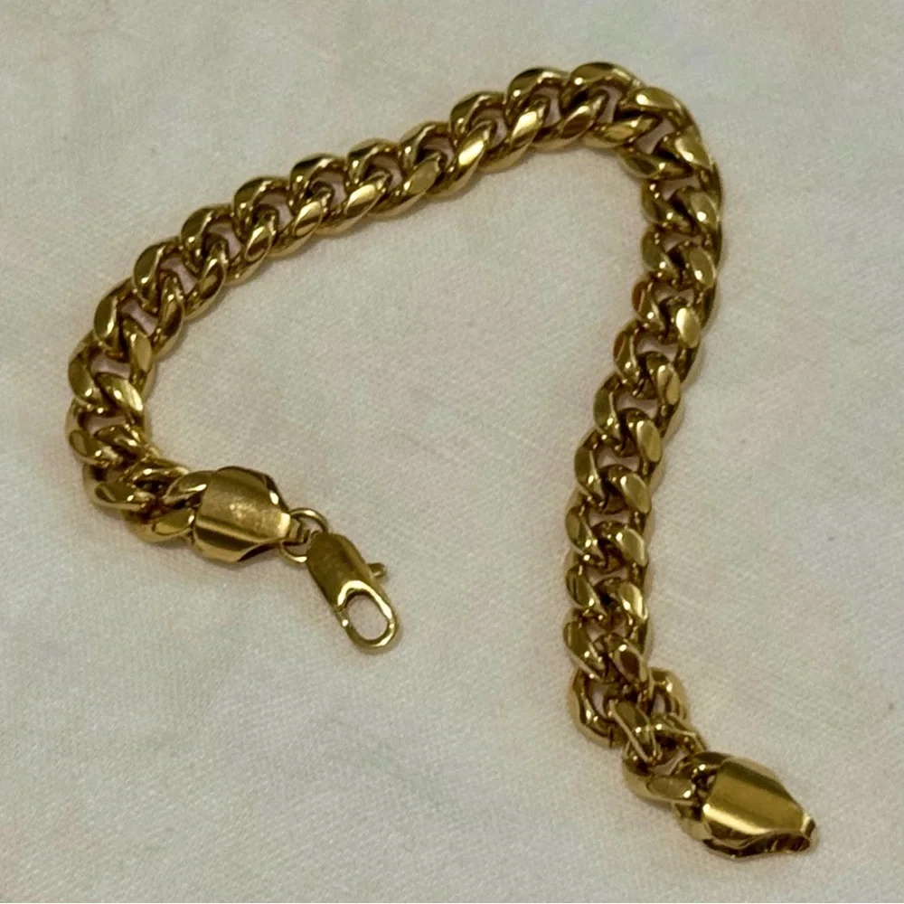 8 mm Solid Curb Link Chain Gold Tone Bracelet Lobster Clasp - Picture 3 of 9